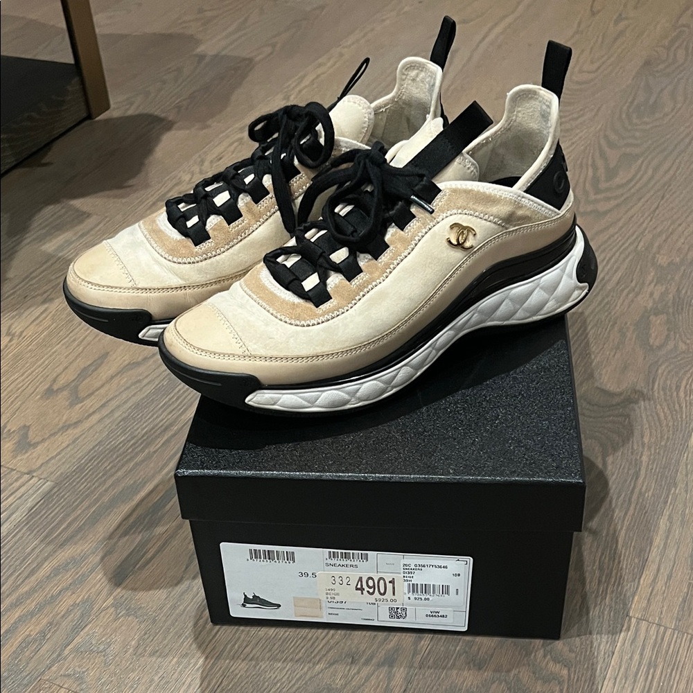CHANEL Beige and Black Sneakers